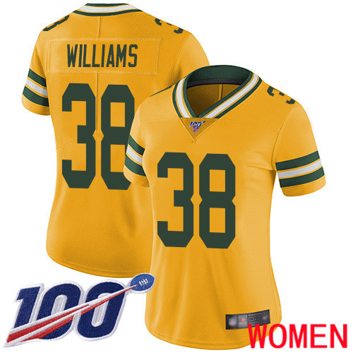 Green Bay Packers Limited Gold Women #38 Williams Tramon Jersey Nike NFL 100th Season Rush Vapor Untouchable